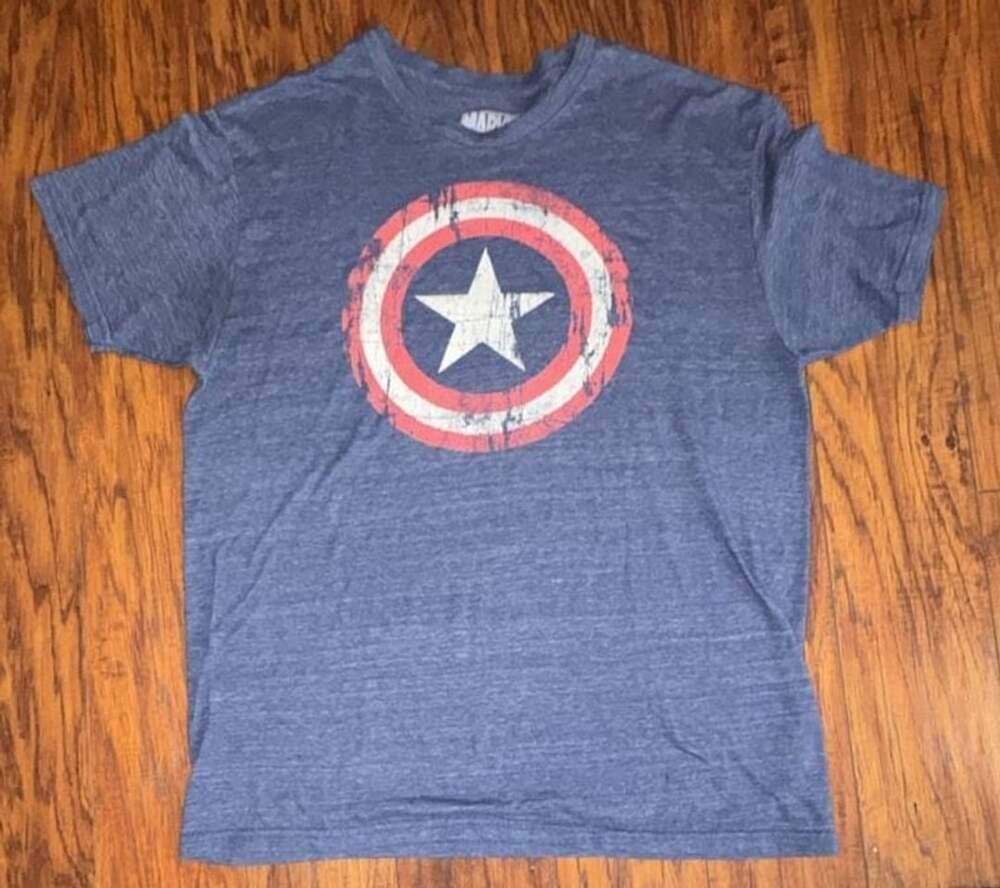 Marvel Captain America Shield T-Shirt Size L Blue Distressed Logo